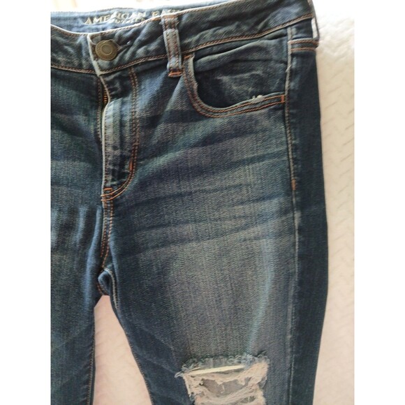 American Eagle Womens 10 L Super Stretch X Distressed jegging Jeans Dark Wash - Picture 7 of 16